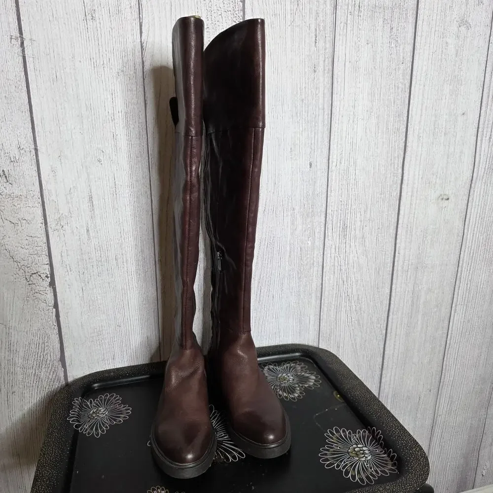 Franco Sarto Battina Brown Leather Over the Knee Boots Riding Tall - 7.5 M